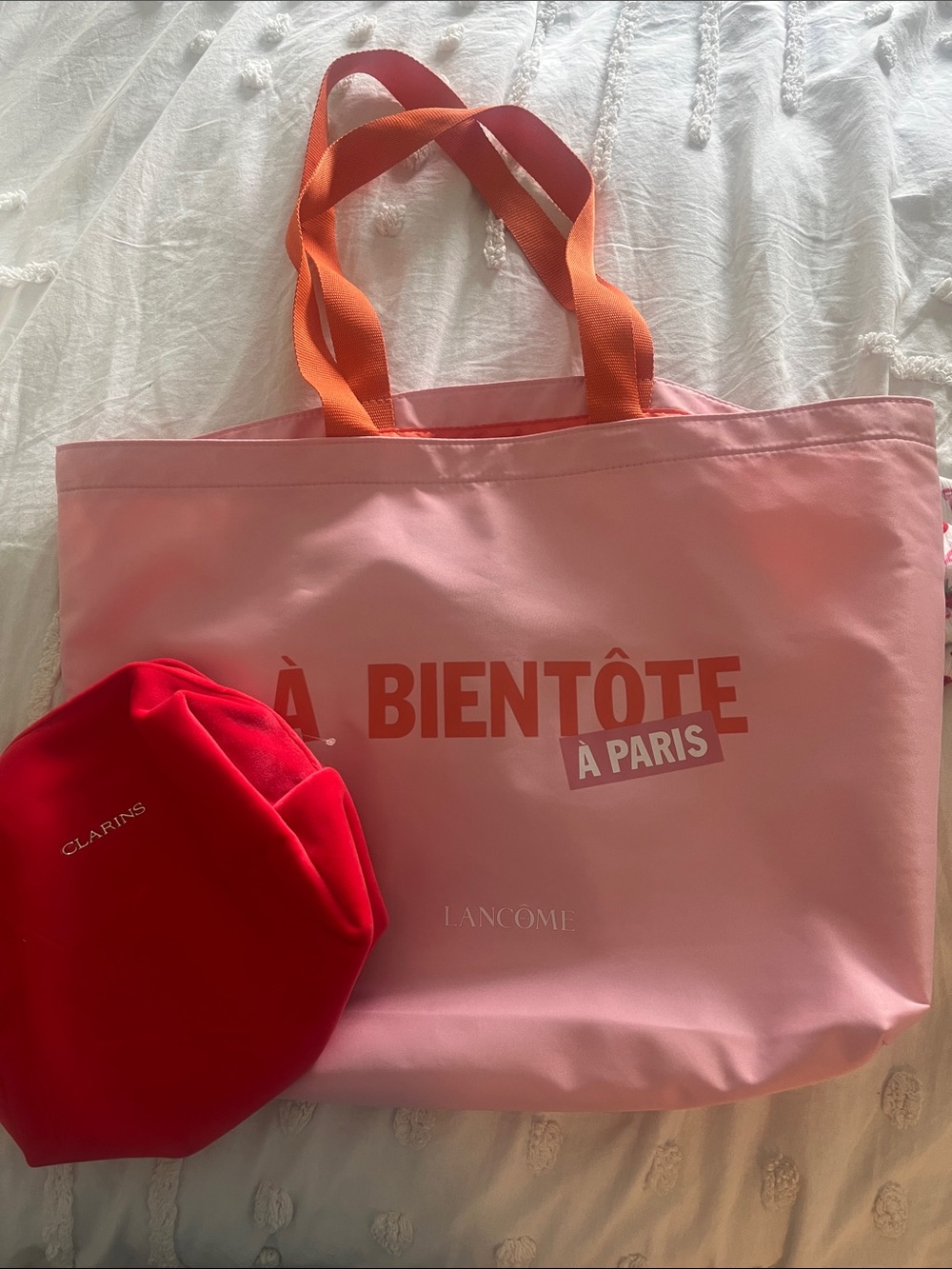 Pink Tote Bag with Orange Handles